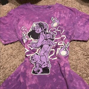Purple Graphic Tee with Cartoon Design